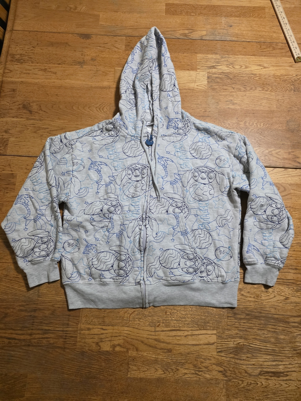 Disney Stitch Embroidered Hooded Blue and Grey Zip Up